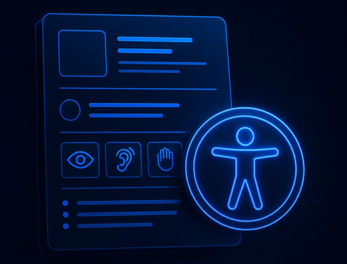 Illustration of a structured document beside a digital accessibility symbol
